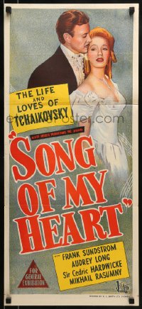 9w948 SONG OF MY HEART Aust daybill 1948 romantic biography of Russian composer Tchaikovsky!