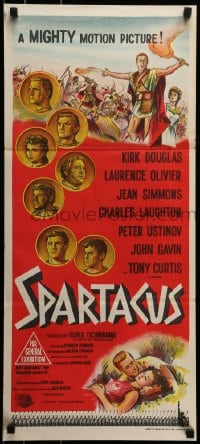 9w951 SPARTACUS Aust daybill 1961 classic Kubrick & Kirk Douglas epic, cool coin art!