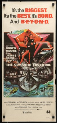 9w954 SPY WHO LOVED ME Aust daybill 1977 Roger Moore as James Bond 007 by Bob Peak, 1st printing!