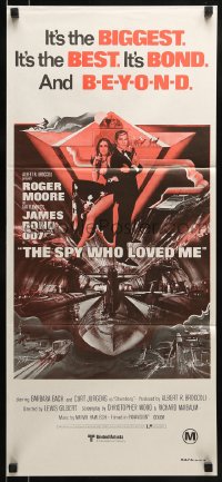 9w955 SPY WHO LOVED ME Aust daybill 1977 Roger Moore as James Bond 007 by Bob Peak, 2nd printing!