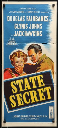 9w961 STATE SECRET Aust daybill 1950 Douglas Fairbanks Jr. & Glynis Johns in The Great Man-Hunt!