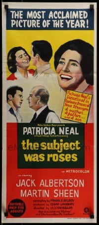 9w965 SUBJECT WAS ROSES Aust daybill 1968 Martin Sheen, Patricia Neal, a story of three strangers!