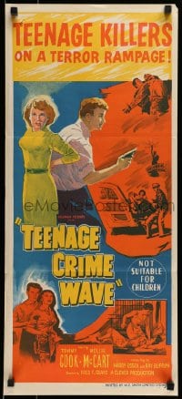 9w968 TEEN-AGE CRIME WAVE Aust daybill 1955 bad girls & guns, shocking drama of today's teenage terror!