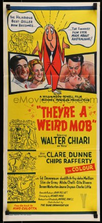 9w974 THEY'RE A WEIRD MOB Aust daybill 1966 Powell & Pressburger directed immigrant comedy!