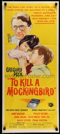 9w979 TO KILL A MOCKINGBIRD Aust daybill 1962 Gregory Peck, from Harper Lee's classic novel!