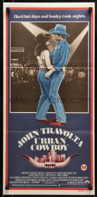 9w985 URBAN COWBOY Aust daybill 1980 different image of John Travolta & Debra Winger dancing!