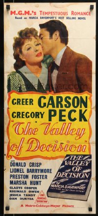 9w987 VALLEY OF DECISION Aust daybill 1945 Greer Garson romanced by Gregory Peck, Lionel Barrymore
