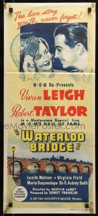 9w991 WATERLOO BRIDGE Aust daybill R1940s Vivien Leigh & Robert Taylor in World War II!