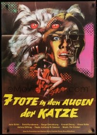 9w466 7 DEATHS IN THE CAT'S EYE German 1973 wild horror artwork of evil cat & sexy girl!