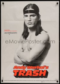 9w476 ANDY WARHOL'S TRASH German 1971 Warhol, b/w image of barechested Joe Dallessandro!