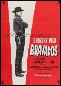 9w499 BRAVADOS German 1958 different full-length image of cowboy Gregory Peck with gun!