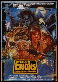 9w506 CARAVAN OF COURAGE German 1985 An Ewok Adventure, Star Wars, art by Drew Struzan, Die Ewoks!