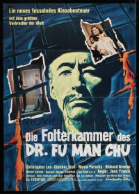 9w511 CASTLE OF FU MANCHU German 1969 cool art of Asian villain Christopher Lee, Jess Franco!