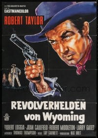 9w514 CATTLE KING German 1963 different c/u art of Robert Taylor with pistol, Guns of Wyoming!