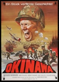 9w572 HALLS OF MONTEZUMA German R1960s Richard Widmark, art of WWII U.S. Marines charging into battle!