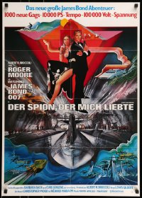 9w677 SPY WHO LOVED ME German 1977 classic artwork of Roger Moore as James Bond by Bob Peak!