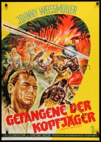 9w702 VALLEY OF HEAD HUNTERS German 1954 Dill art of Johnny Weismuller as Jungle Jim!
