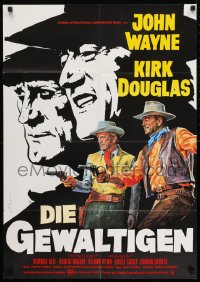 9w710 WAR WAGON German R1974 cowboys John Wayne & Kirk Douglas, western armored stagecoach action!