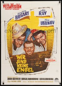 9w712 WE'RE NO ANGELS German R1960 art of Humphrey Bogart, Aldo Ray & Peter Ustinov tipping hats!