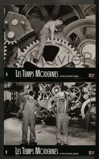 9w441 MODERN TIMES 4 French LCs R2002 great images of Charlie Chaplin w/cast, some with gears!