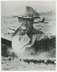 9x038 COWBOYS 10.25x13 still 1972 montage of John Wayne looming over cattle drive across the West!
