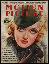 9x379 MOTION PICTURE magazine May 1935 great cover art of Bette Davis by Morr Kusnet!