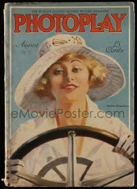 9x417 PHOTOPLAY magazine August 1917 great cover art of pretty Jackie Saunders driving!