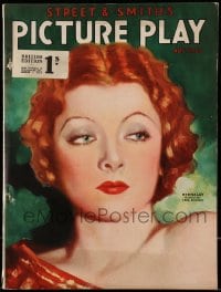 9x471 PICTURE PLAY magazine August 1933 great cover art of sexy Myrna Loy by Charles Rubino!