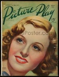 9x478 PICTURE PLAY magazine August 1936 great cover art of Margaret Sullavan by Morr Kusnet!