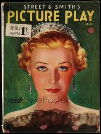 9x472 PICTURE PLAY magazine June 1934 great cover art of Gloria Stuart by Victor Tchetchet!