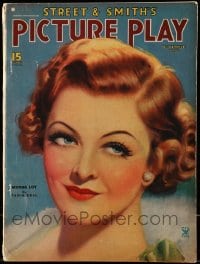 9x475 PICTURE PLAY magazine November 1935 cover art of sexy Myrna Loy by Tania Sall!