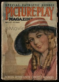 9x446 PICTURE PLAY magazine September 1917 great cover art of of Mary Pickford & Statue of Liberty!
