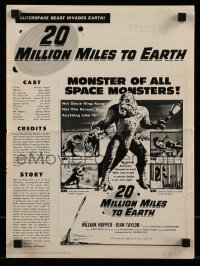 9x512 20 MILLION MILES TO EARTH pressbook 1957 out-of-space creature invades the Earth, cool art!