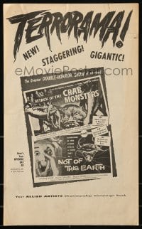 9x531 ATTACK OF THE CRAB MONSTERS/NOT OF THIS EARTH pressbook 1957 greatest double-horror show!