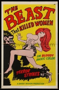 9x544 BEAST THAT KILLED WOMEN pressbook 1965 Barry Mahon, wild artwork of beast attacking sexy girl