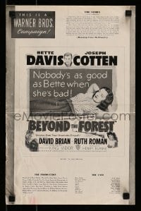 9x552 BEYOND THE FOREST pressbook 1949 King Vidor, nobody's as good as Bette Davis when she's bad!