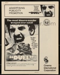 9x634 DUEL pressbook 1972 Steven Spielberg, Dennis Weaver, most bizarre murder weapon ever used!