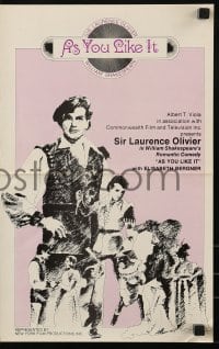9x530 AS YOU LIKE IT pressbook R1960s Sir Laurence Olivier in William Shakespeare's romantic comedy!