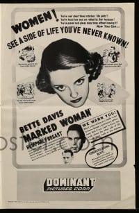 9x778 MARKED WOMAN pressbook R1956 Bette Davis two-timing her way to love with Humphrey Bogart!