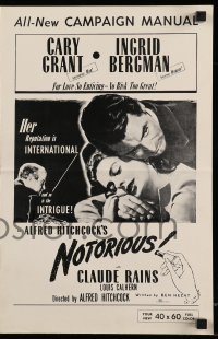 9x812 NOTORIOUS pressbook R1954 Cary Grant, Ingrid Bergman, Claude Rains, Alfred Hitchcock classic!