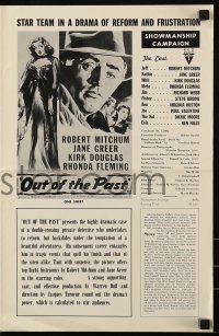 9x826 OUT OF THE PAST pressbook R1957 Robert Mitchum & Jane Greer in love triangle!