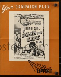 9x851 RACE FOR LIFE pressbook 1954 where every curve cries DANGER, one wrong move spells DEATH!