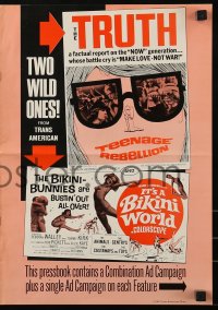 9x928 TEENAGE REBELLION/IT'S A BIKINI WORLD pressbook 1967 wild teen double-bill!
