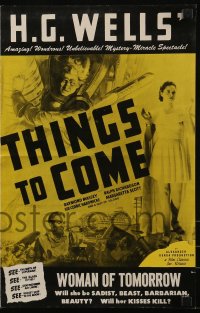 9x933 THINGS TO COME pressbook R1947 William Cameron Menzies, H.G. Wells unbelievable miracle show