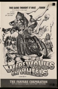 9x974 WEREWOLVES ON WHEELS pressbook 1971 great art of wolfman biker on motorcycle by Joseph Smith!