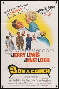 9y009 3 ON A COUCH 1sh 1966 great image of screwy Jerry Lewis squeezing sexy Janet Leigh!