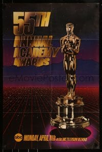 9y001 55TH ANNUAL ACADEMY AWARDS 1sh 1983 cool image of the golden Oscar statuette over city!