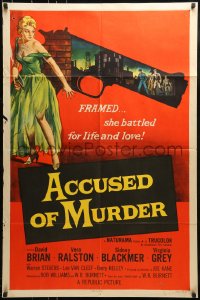 9y015 ACCUSED OF MURDER 1sh 1957 cool sexy girl and gun noir image, she battled for life & love!