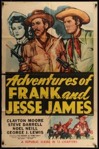 9y017 ADVENTURES OF FRANK & JESSE JAMES 1sh R1956 Clayton Moore, Steve Darrell, western serial!
