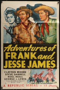 9y016 ADVENTURES OF FRANK & JESSE JAMES 1sh 1948 Clayton Moore, Steve Darrell, western serial!